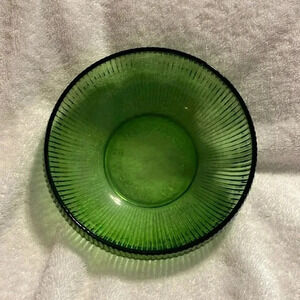 Vintage EO Brody Co Green Ribbed Glass bowl Cleveland OH Made USA for home decor